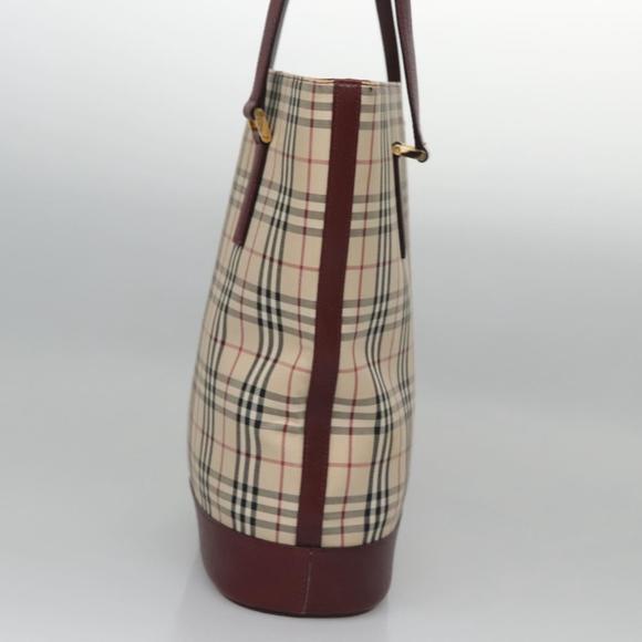 BURBERRY Nova Check Tote Bag Canvas Beige Red Auth 113236 - Picture 3 of 16